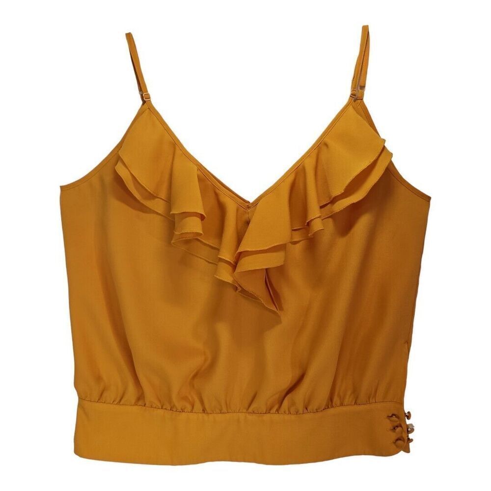 Arden B. Golden Yellow Spaghetti Strap Ruffled Blouse Size L